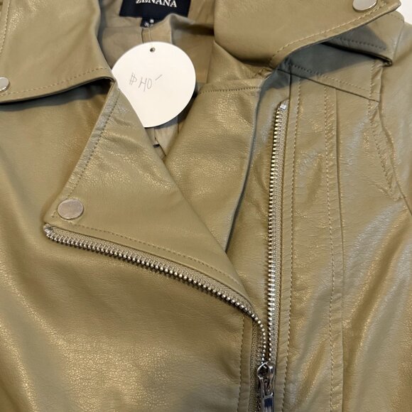 Zenana Olive Green Faux Leather Moto Jacket – Size Large, NWT - Picture 3 of 4